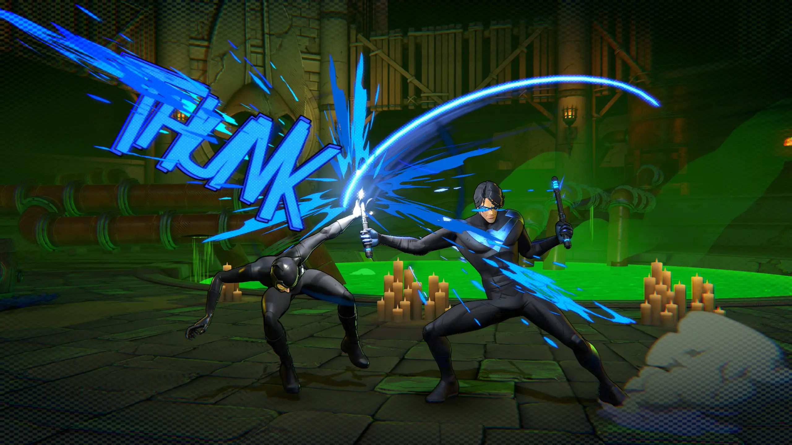 Two attacks colliding mid-screen in a clash of force